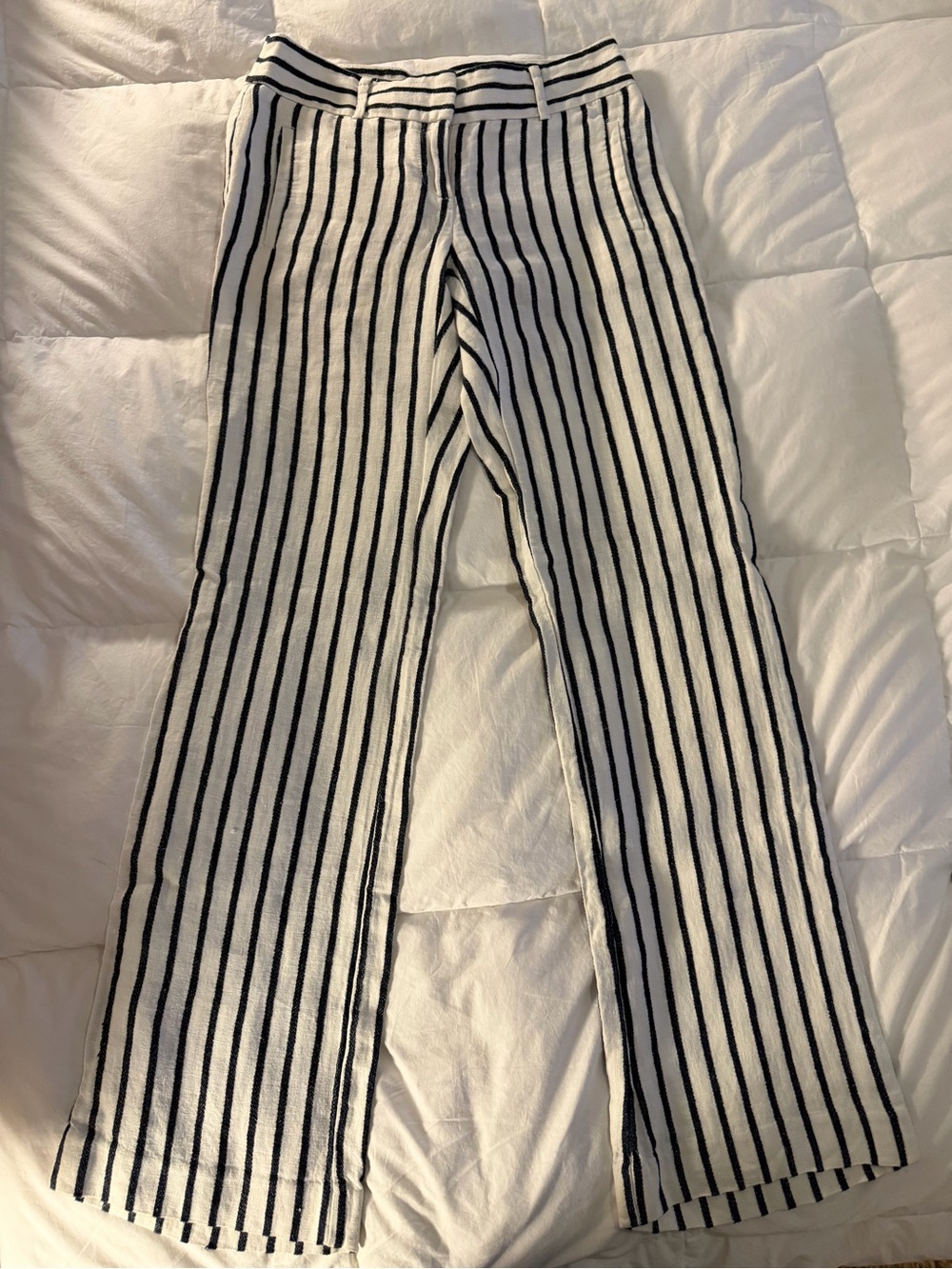 LOFT linen  Pants with Vertical Stripes — Straight Leg